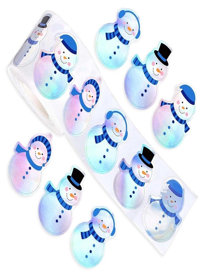 ASABITE 500Pcs Christmas Snowman Stickers Rolls 1.2Inch Laser Waterproof Decals Cute Funny Self-Adhesive Sticker Roll Winter Xmas Blue Snowman Stickers for Kids Christmas Party Decoration - Image 1